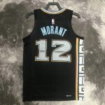 NBA 12 Morant Grizzlies 22-23 city Maillot noir imprimé